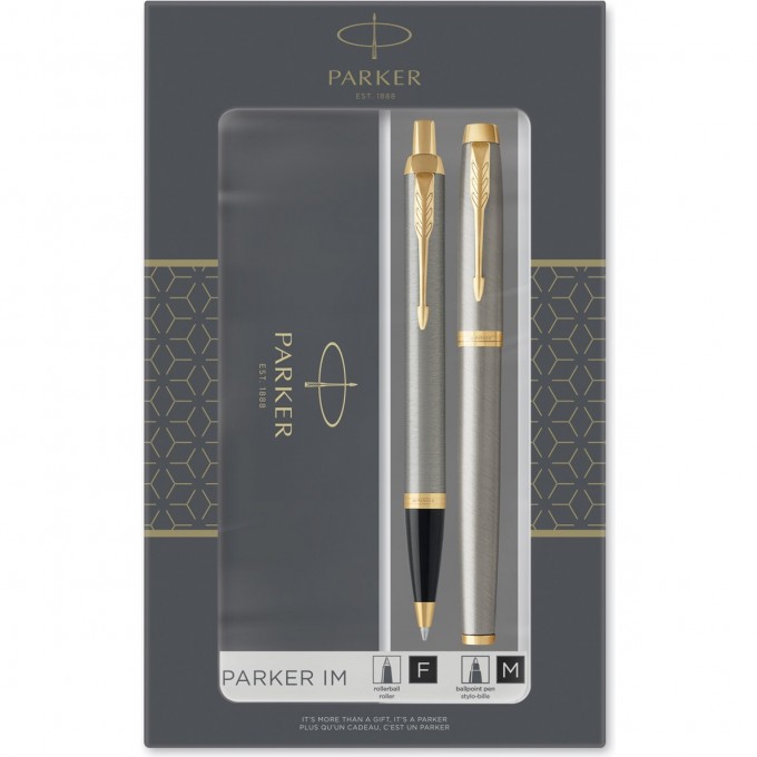 Подарочный набор PARKER: IM CORE BRUSHED METAL GT - ручки роллерная и шариковая CW2093217