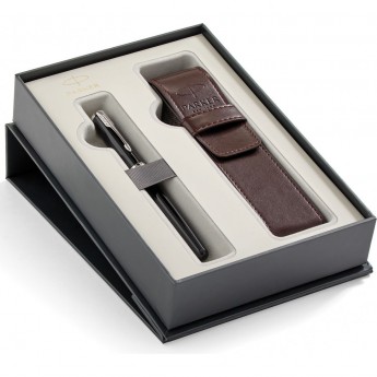 Подарочный набор PARKER: Перьевая РУЧКА PARKER SONNET BLACK LACQUER CT + чехол из экокожи