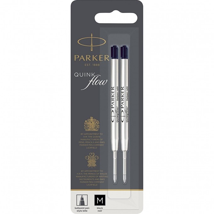 Стержень шариковый PARKER QUINKFLOW Z08 M 1мм черные чернила блистер (2шт) 1950372